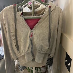 Lulu lemon Gray Zip-Up Hoodie with Pink Accents and big hood